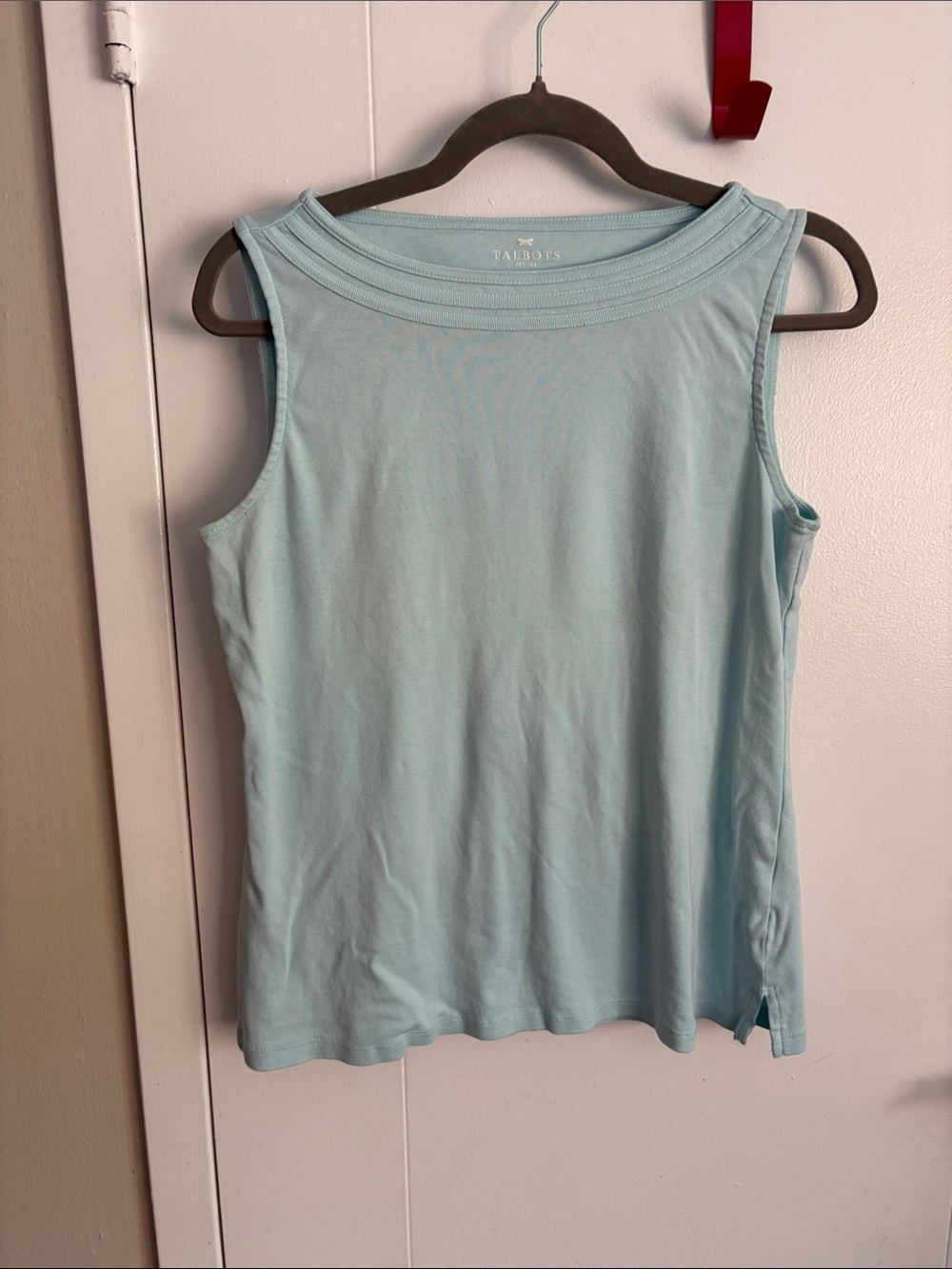 Talbots Pale Blue Ribbed-Trim Sleeveless Tank